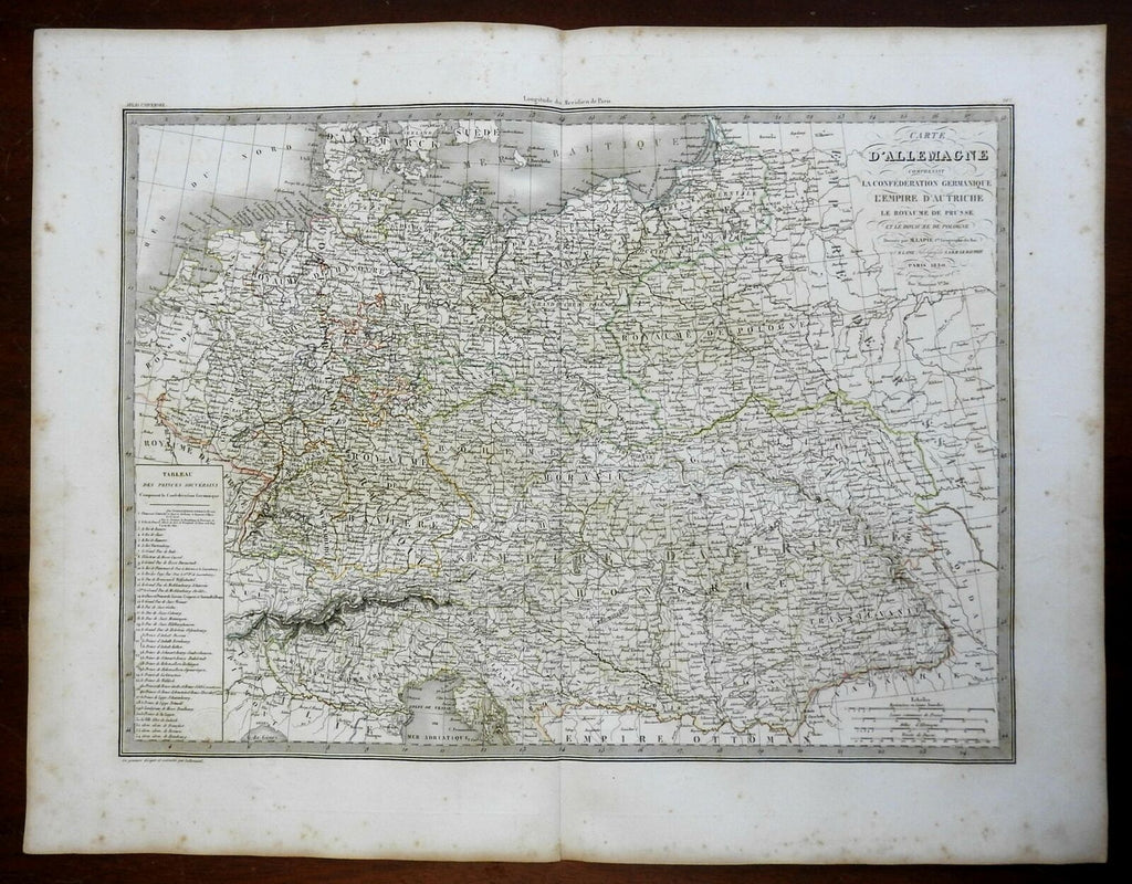 Austria-Hungary 1830 Poland Bohemia German Confederation Lapie large h color map
