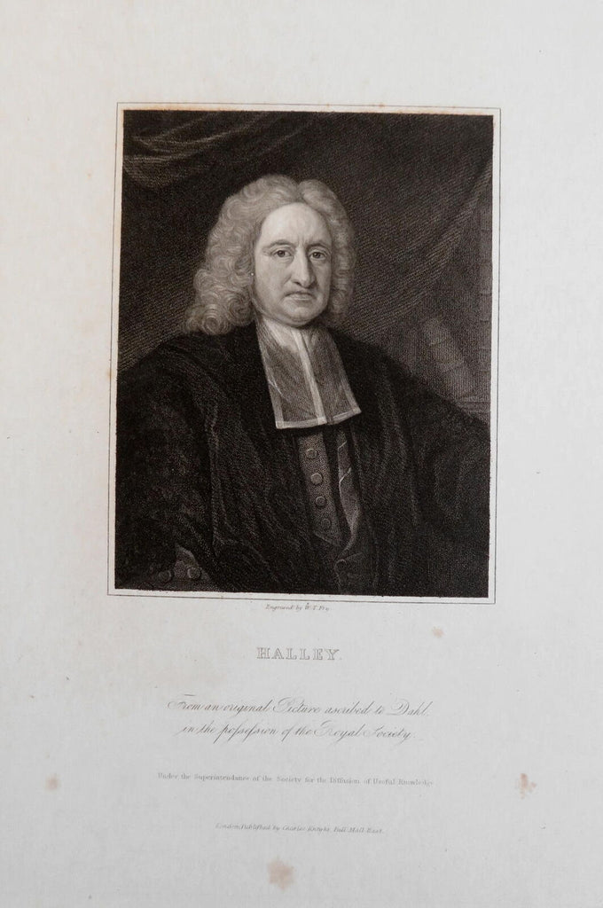 Edmond Halley British Astronomer c. 1850's fine India Proof engraved portrait