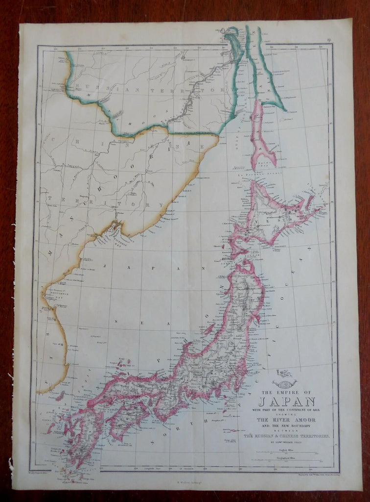 Empire of Japan w/ new boundary Russia/ China c. 1858 Weller map
