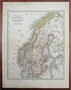Scandinavia Sweden Norway Baltic Sea c. 1844 A. Baedeker scarce map