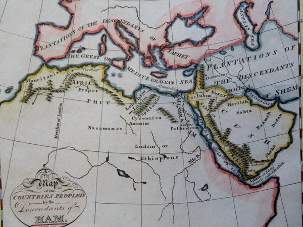 Ancient Biblical Ham descend. Arabia Holy Land c. 1815 Bower scarce color map