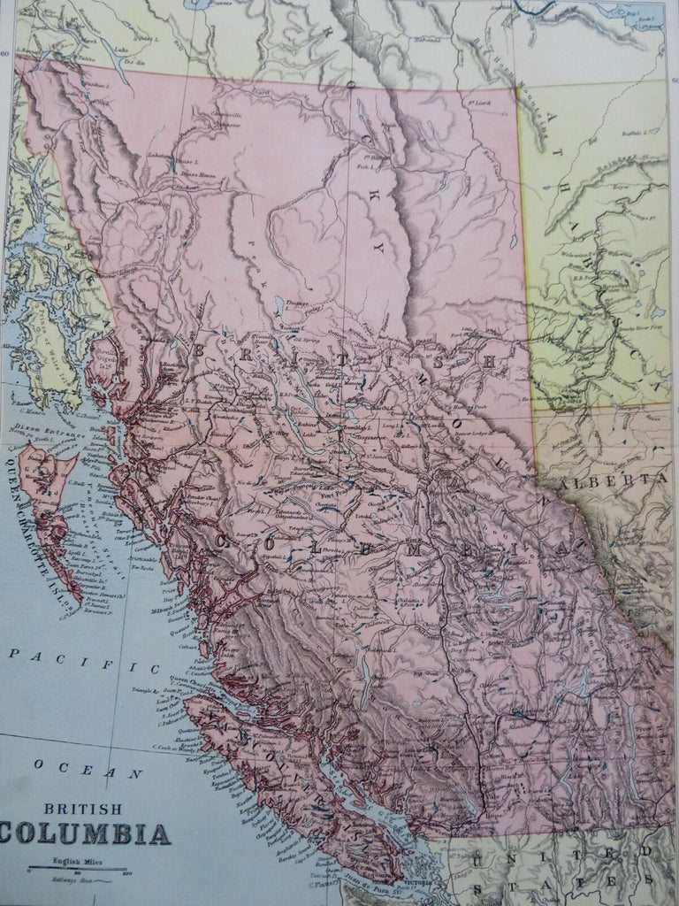 British Columbia Western Canada Vancouver Island 1895 Johnston map