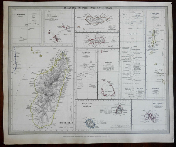 Islands of the Indian Ocean Maldives Amirantes c. 1840 SDUK detailed antique map