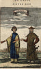 Chinese man woman traditional dress sword China 1683 old ethnic costume print