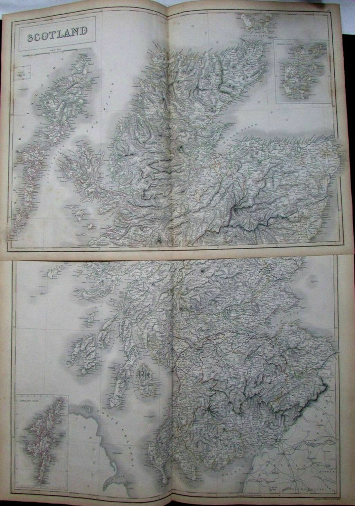 Scotland Orkney Shetland 1844 huge 2 sheet antique Black Hughes Hall map