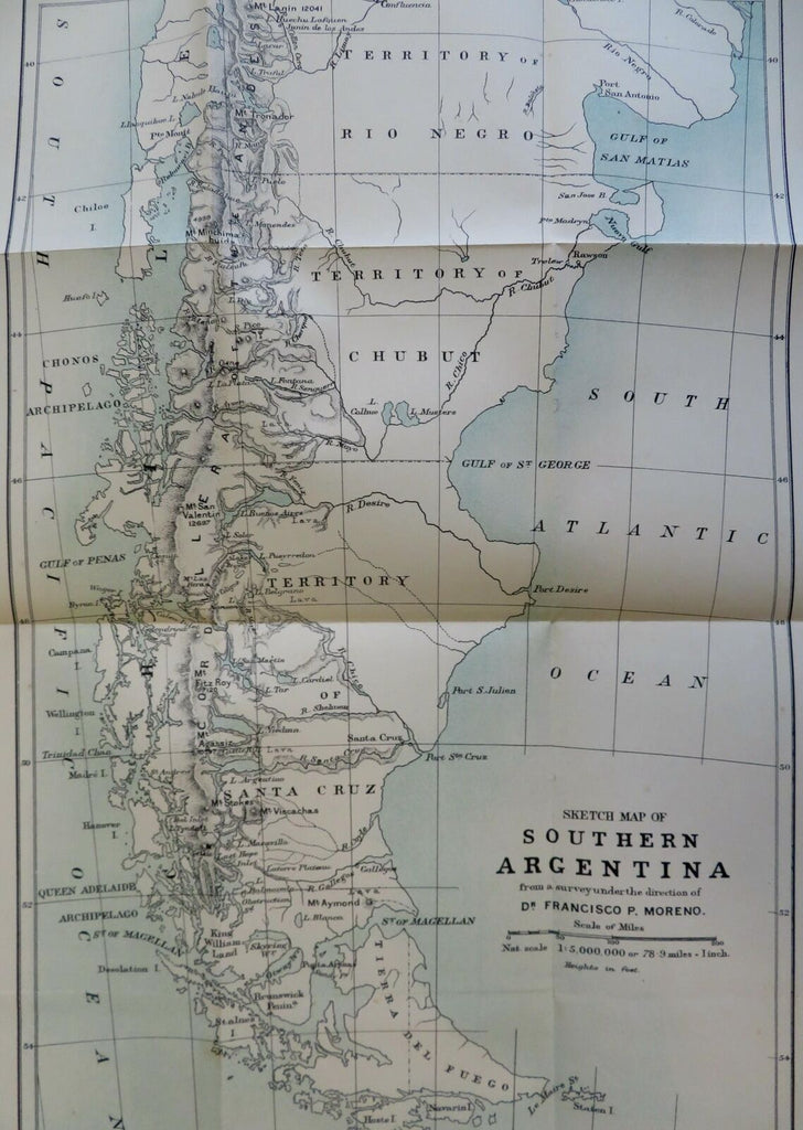 Argentina Tierra del Fuego Strait of Magellan 1899 Johnston scarce detailed map