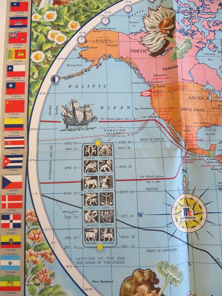 Cartoon pictorial World Map 1964 McCormick Spices promotional