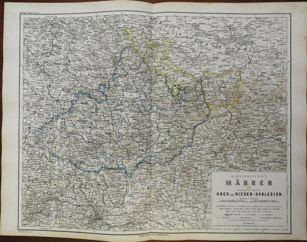 Moravia Upper & Lower Silesia Hapsburg Empire 1873 Ravenstein detailed map