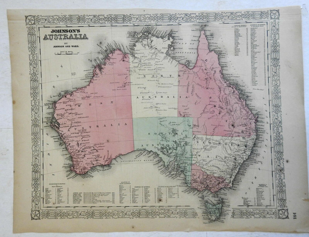 Australia New South Wales Tasmania Queensland 1862 Johnson Ward map Scarce Issue
