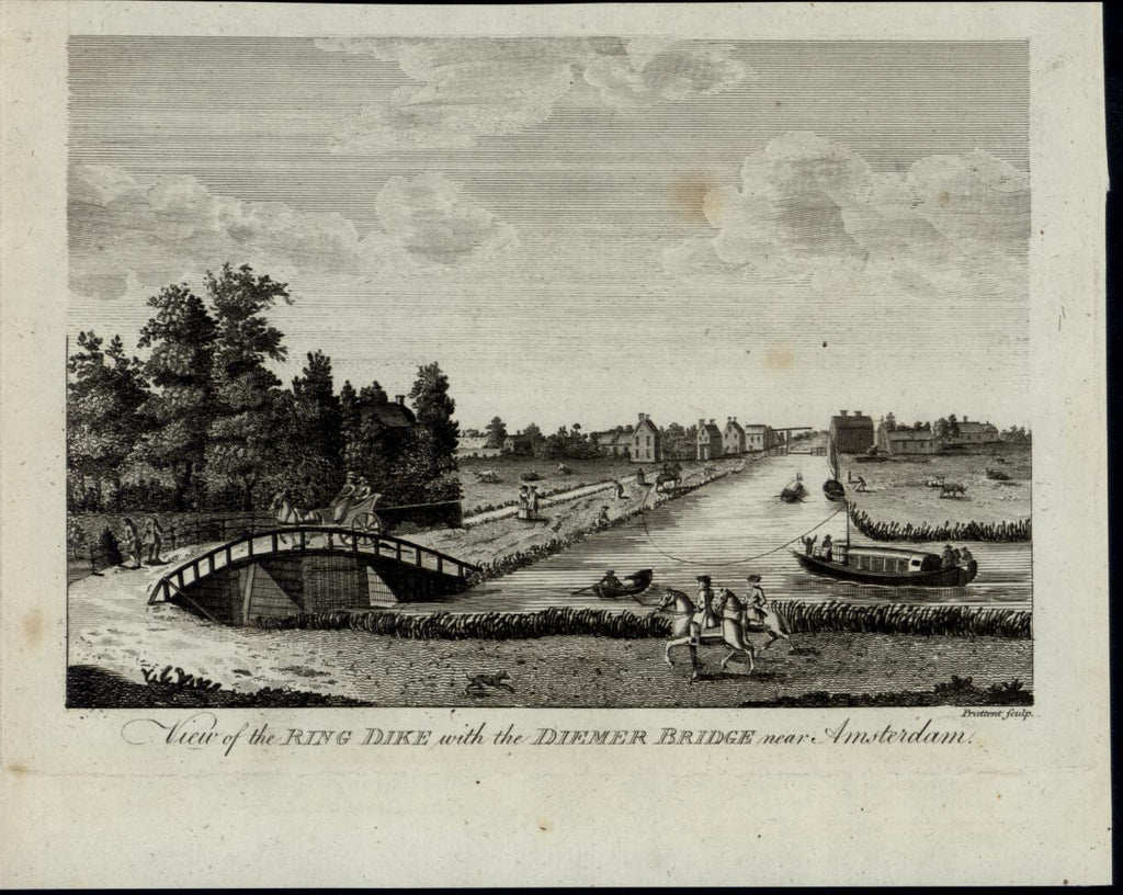 Amsterdam Ring Dike Diemer Bridge Boat Horses Houses fine ca. 1790 antique view