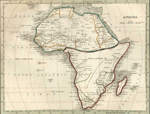 Africa South North Cape Town Sahara Desert 1835 Bradford map