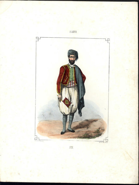 Algerian Jew ca. 1850's wonderful antique color lithograph ethnic print
