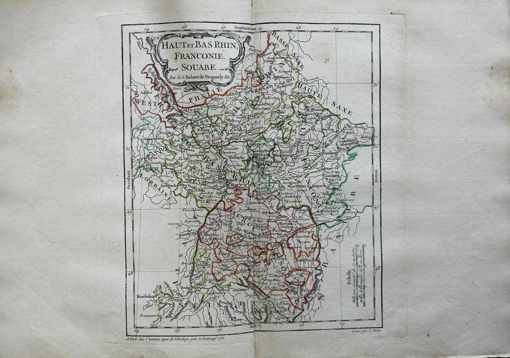 Upper & Lower Rhineland Holy Roman Empire Cologne Worms 1761 Vaugondy map