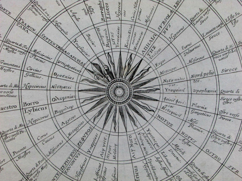 Wind Heads map Compass Rose North South East West 1666 De Fer old antique chart
