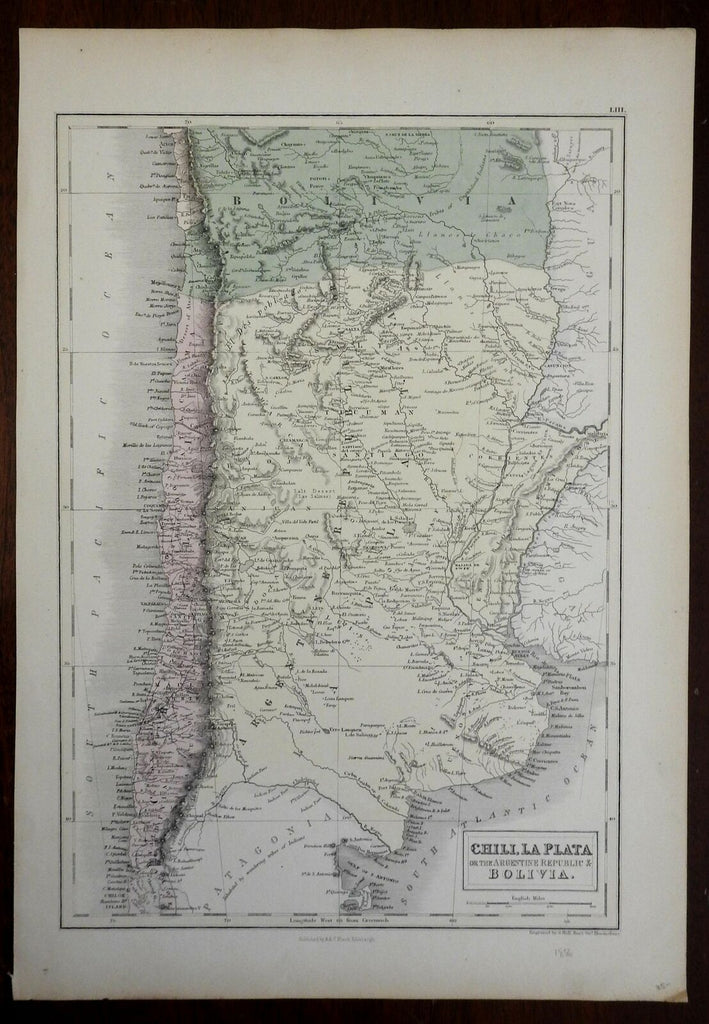 Chile Argentina Bolivia La Plata 1856 A. & C. Black engraved map