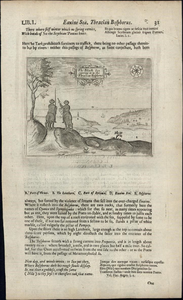 Black Sea Bosphorus Turkey 1670 rare antique engraved birds-eye print primitive