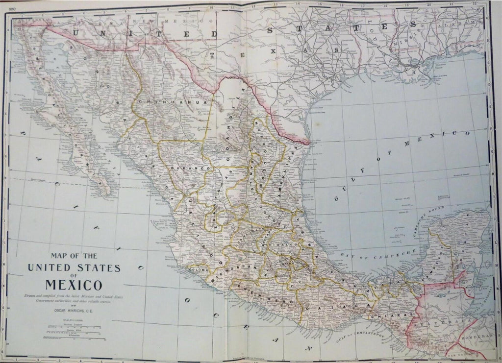 Mexico Monterrey Mexico City Vera Cruz 1887-90 Cram scarce large detailed map
