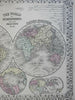 World map double Hemispheres Polar Projections World Rivers 1869 decorative map