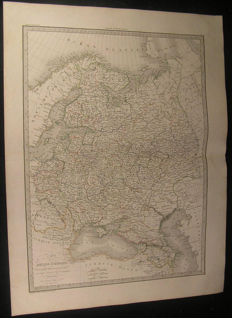 Russia in Europe Crimea Ural Mountains Finland 1830 antique Lapie old color map