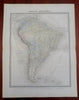South America Brazil Peru Chile Venezuela 1861 Tardieu large hand color map