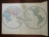 World in Double Hemispheres c. 1840 scarce large Vuillemin map Celestial inset