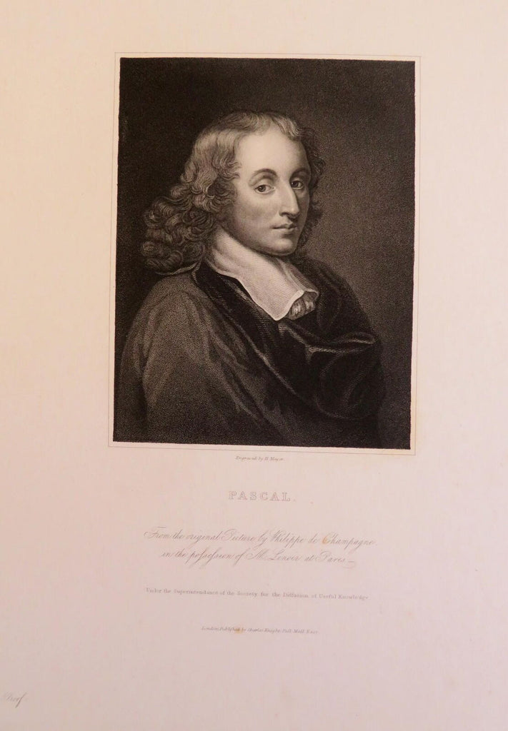 Blaise Pascal French Mathematician c. 1850's fine India Proof engraved portrait