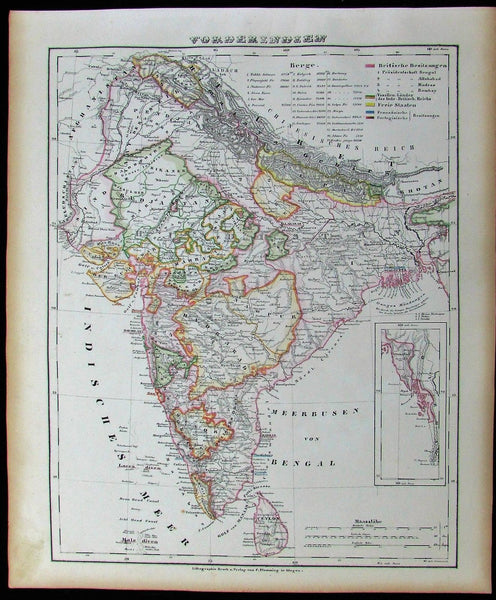 Persia Afghanistan Russia Central Asia 1852 Flemming old antique color map