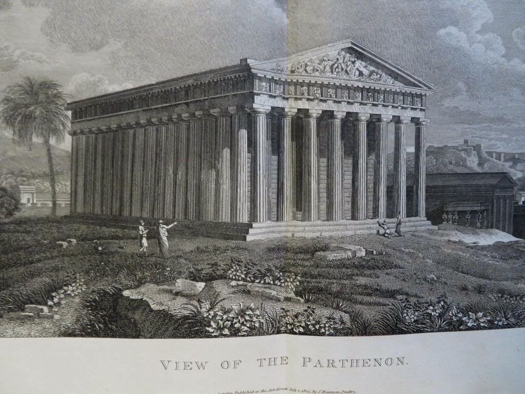 Parthenon Athenian Temple Acropolis Landscape View 1805 Mawman engraved print