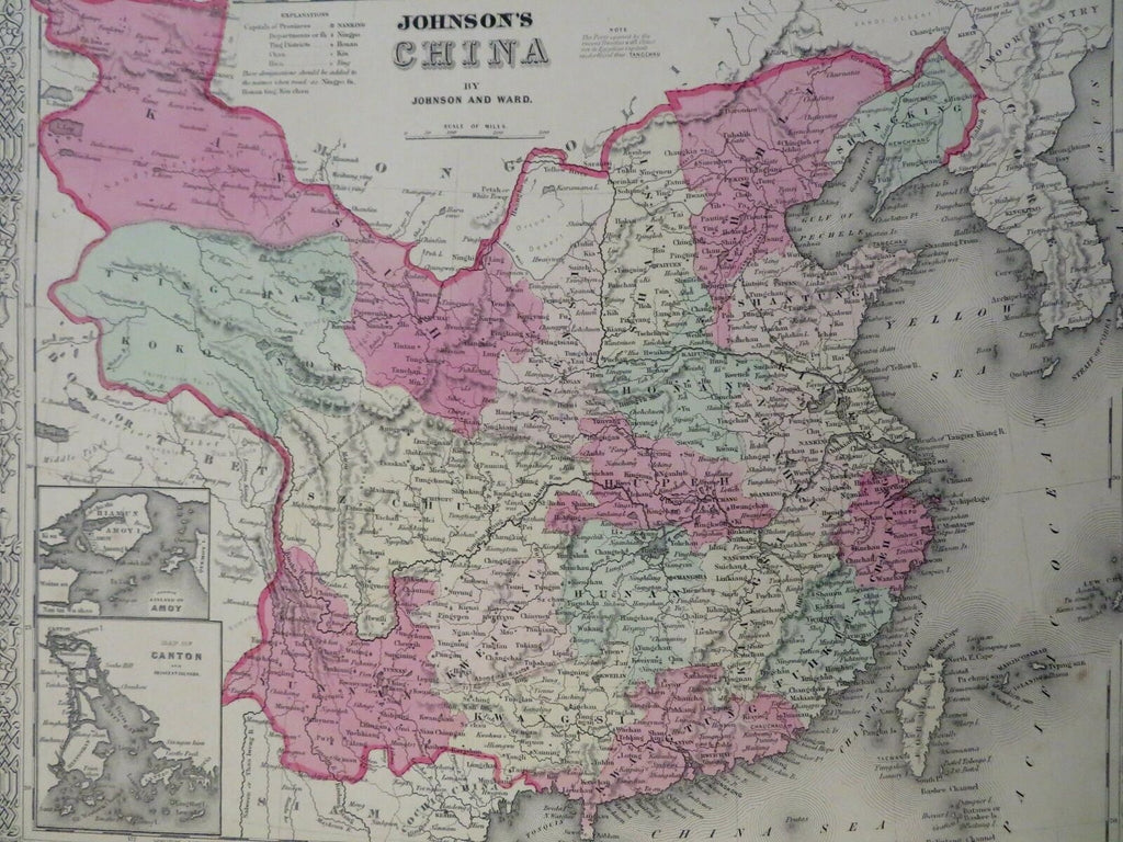 China Qing Empire Canton Taiwan Hong Kong 1863 Johnson & Ward map Scarce Issue