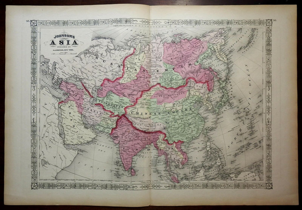 Asia Ottoman Empire British Raj India Russia Qing Empire 1867 Johnson & Ward map