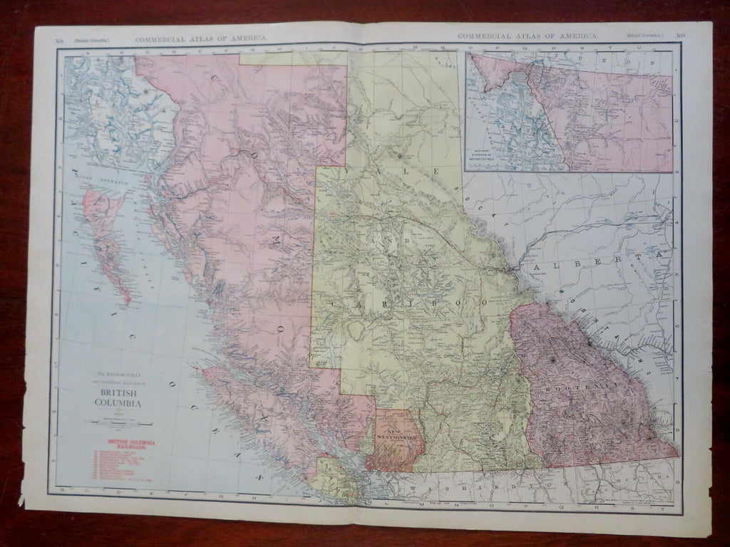 British Columbia Canada Vancouver Island 1912 McNally large detailed map