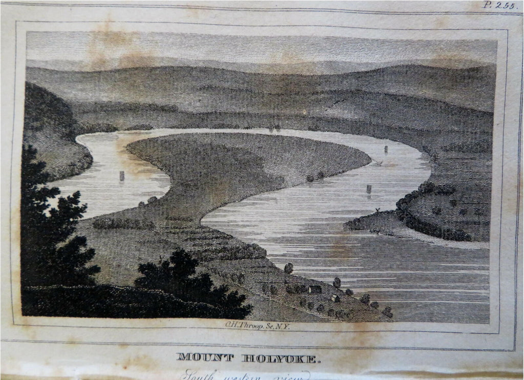 Mount Holyoke Massachusetts 1828 Throop miniature landscape birds-eye view print