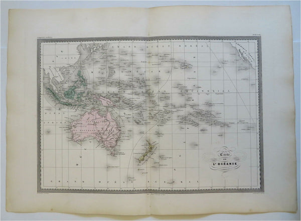 Oceania Australia New Zealand Polynesia Indonesia Hawaii c. 1870 Sarrazin map