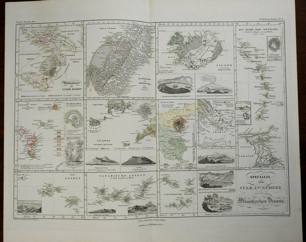Volcanic Islands of World Cape Verde Sicily Azores Antilles Iceland 1850 map