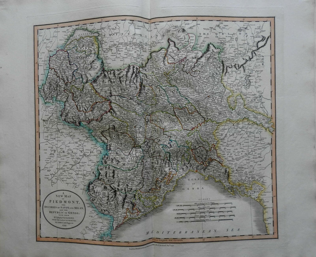 Kingdom of Sardinina Piedmont Milan Savoy Genoa Turin 1799 Cary folio map