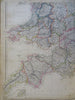 England & Wales London Cardiff York Manchester 1860 Blackie two sheet map