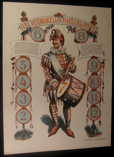 Amusing Harlequin 1900 Het Vermakelijk Harlekijnspel antique Dutch game print