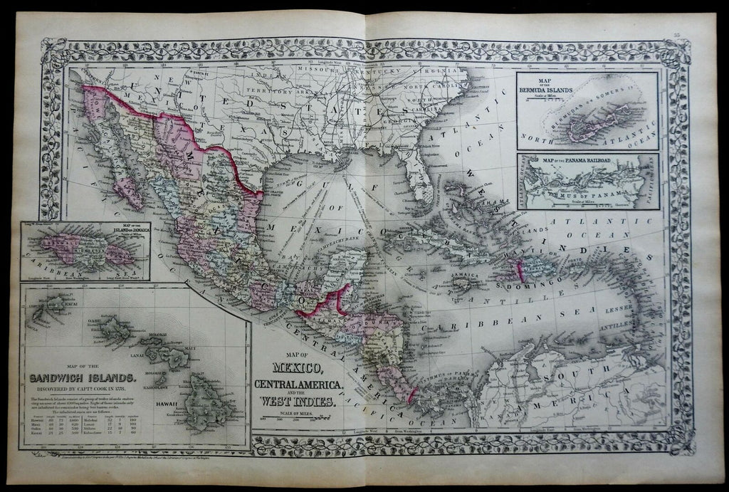 Caribbean Central America Mexico Cuba Bahamas Jamaica 1872 Mitchell map