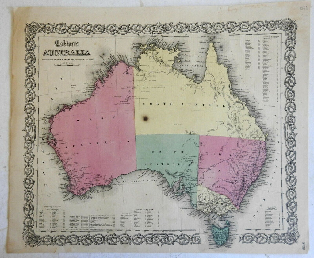 Australia New South Wales Van Diemen's Land 1855 Colton Johnson & Browning map