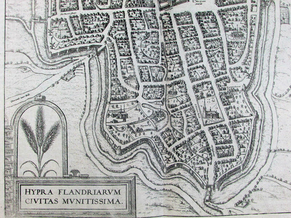 Hypra Ieperen Ypres Flanders Belgium c.1572 Braun & Hogenberg city plan map