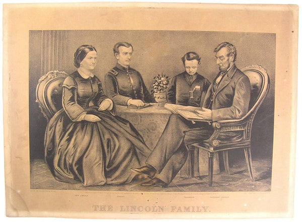Abraham Lincoln & Family Robert Thaddeus c. 1860 antique Currier & Ives print
