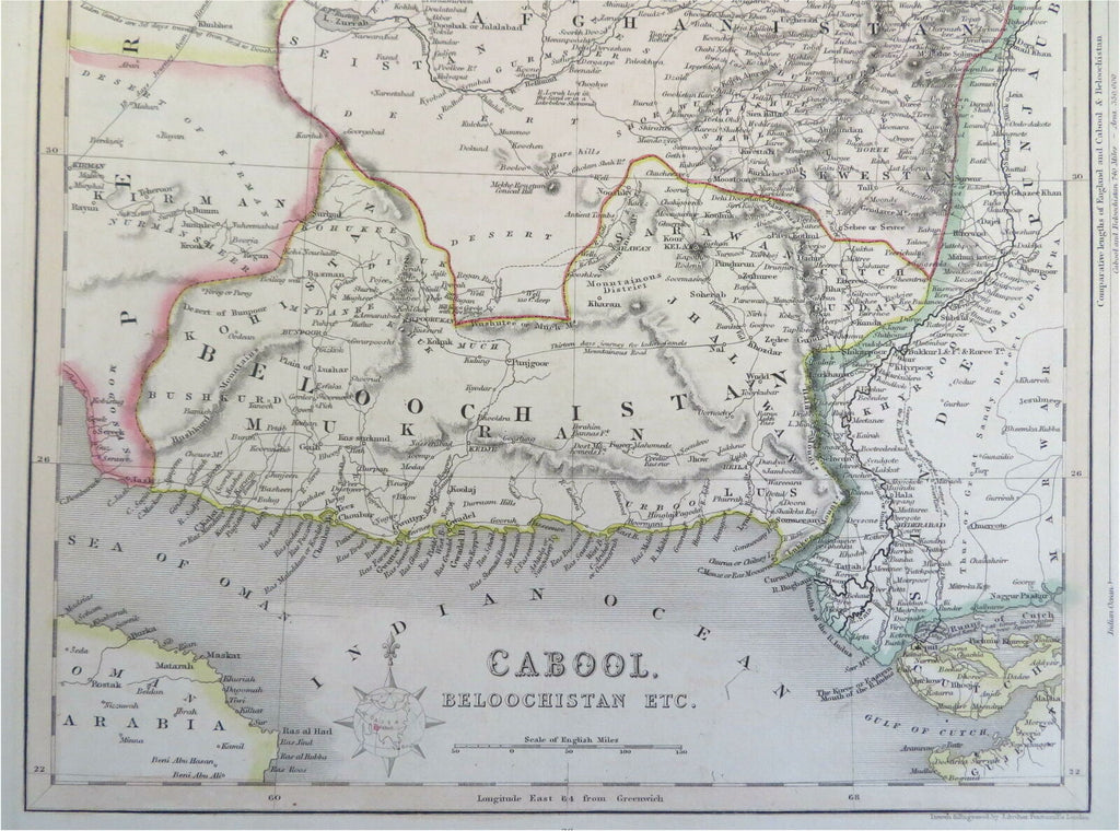 Afghanistan Baluchistan Persia Iran Persian Gulf c. 1850 Archer engraved map