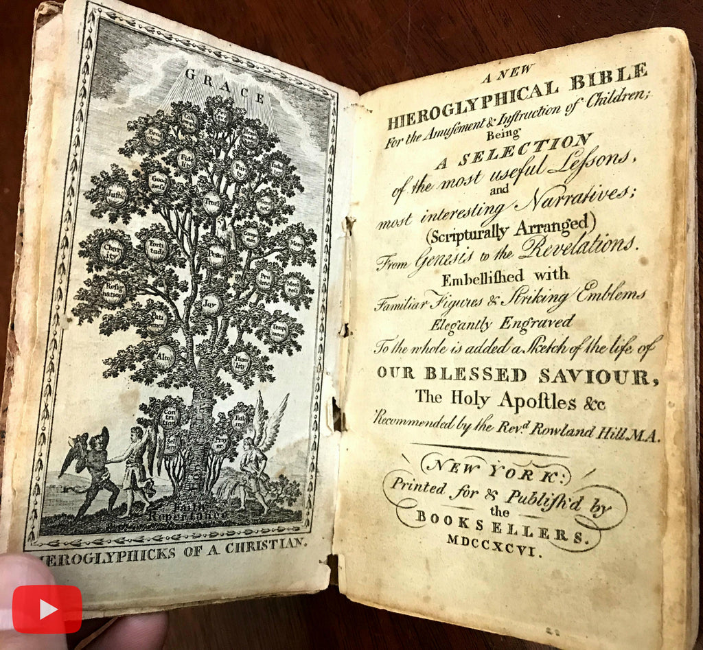Hieroglyphic Bible 1796 rare American juvenile puzzle rebus book A. Anderson