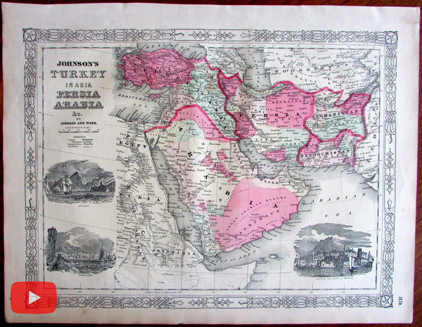 Arabia Persia Middle East 1864 Johnson & Ward decorative old map