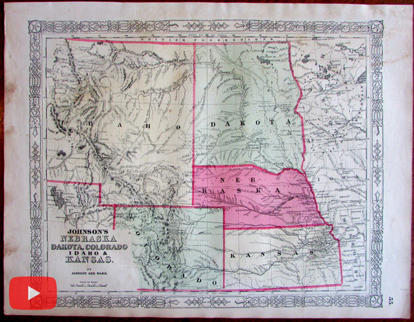 Colorado Dakota Kansas Idaho Nebraska 1864 Johnson & Ward old map
