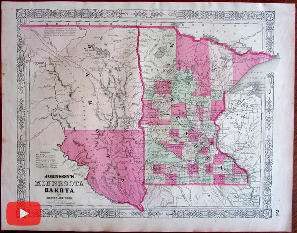 Minnesota Dakota territory 1864 Johnson & Ward transitional map