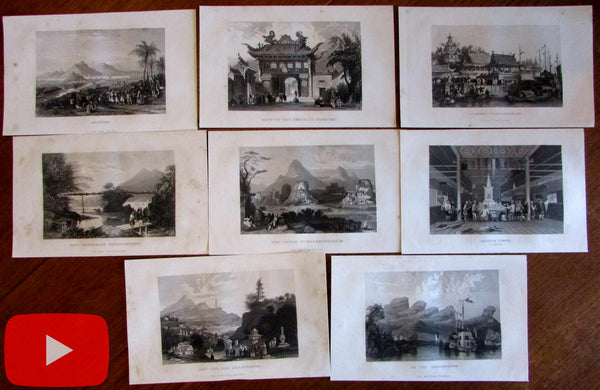 China Asia lot x 8 engraved prints 1861 fine views scenery Nanking people Shanghai