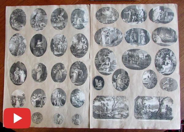 1800-1830 antique engraved prints old collection 35 oval shaped love gods