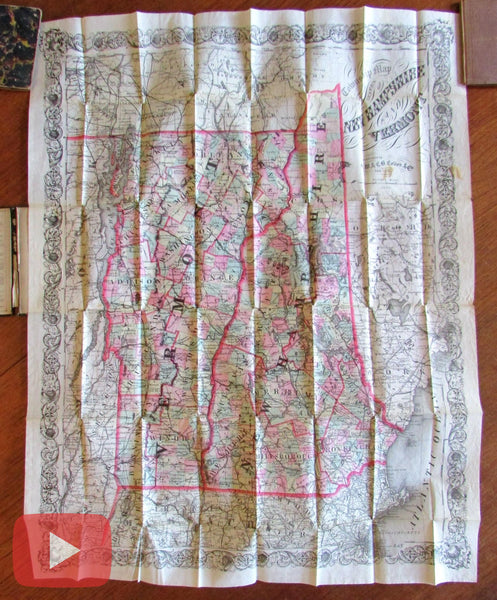 New Hampshire Vermont 1891 Colton folding pocket map large fine scarce