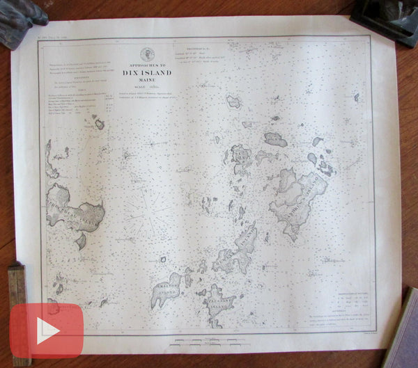 Dix Island Maine 1874 coastal chart old map detailed scarce heavy paper